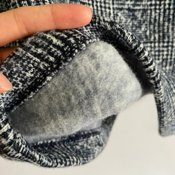 J. Crew Navy White Cozy Fleece Knit Plaid Checkered Turtleneck Sweater Size S - Picture 6 of 12